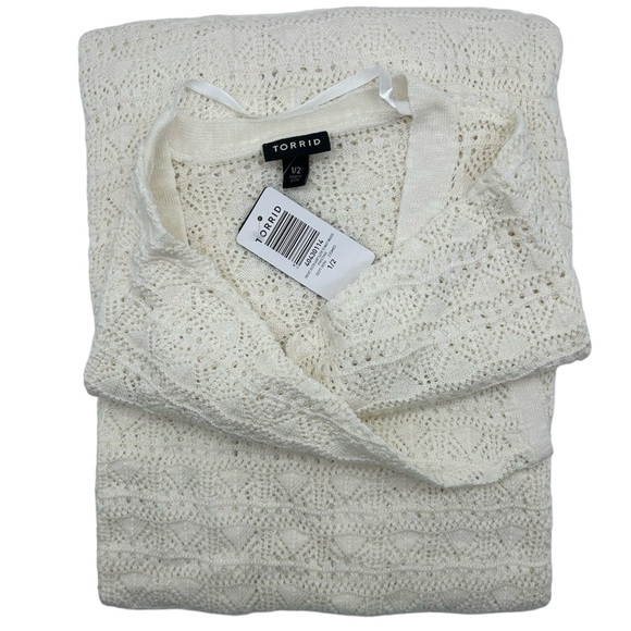 Torrid Women’s Plus Size Crochet Duster Short Sleeve Tie Waist Sweater - Picture 10 of 11